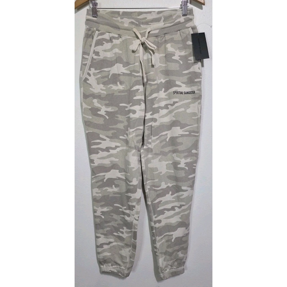 NEW Spiritual Gangster Revive Sweatpants Jogger Women M Cream Camo Elastic Waist